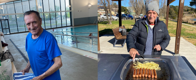 Brian near swimming pool and BBQ area